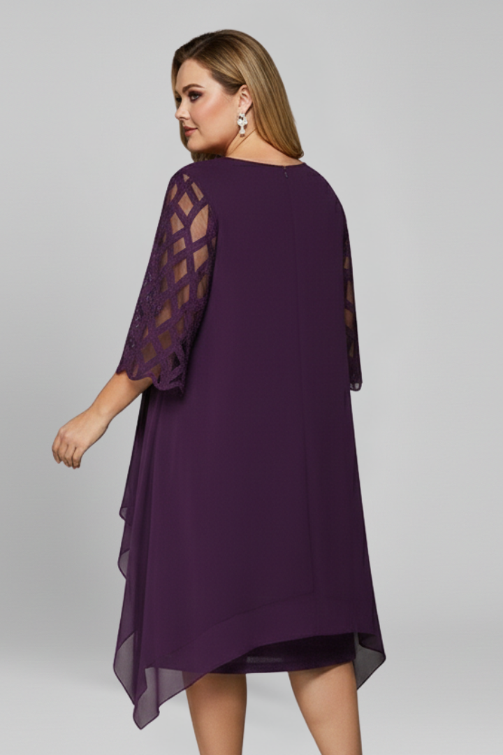Women’s Midi Dress with Cut-Out Sleeves and Asymmetrical Hem