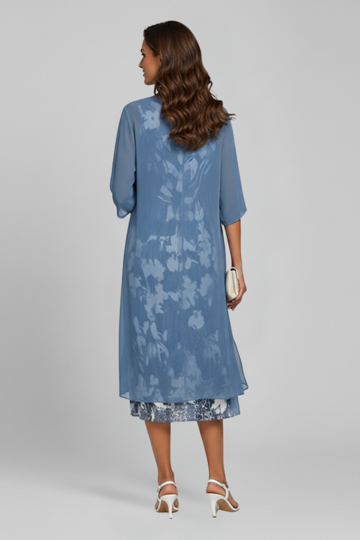 Women’s Midi Dress with Open Cardigan and Patterned Surface