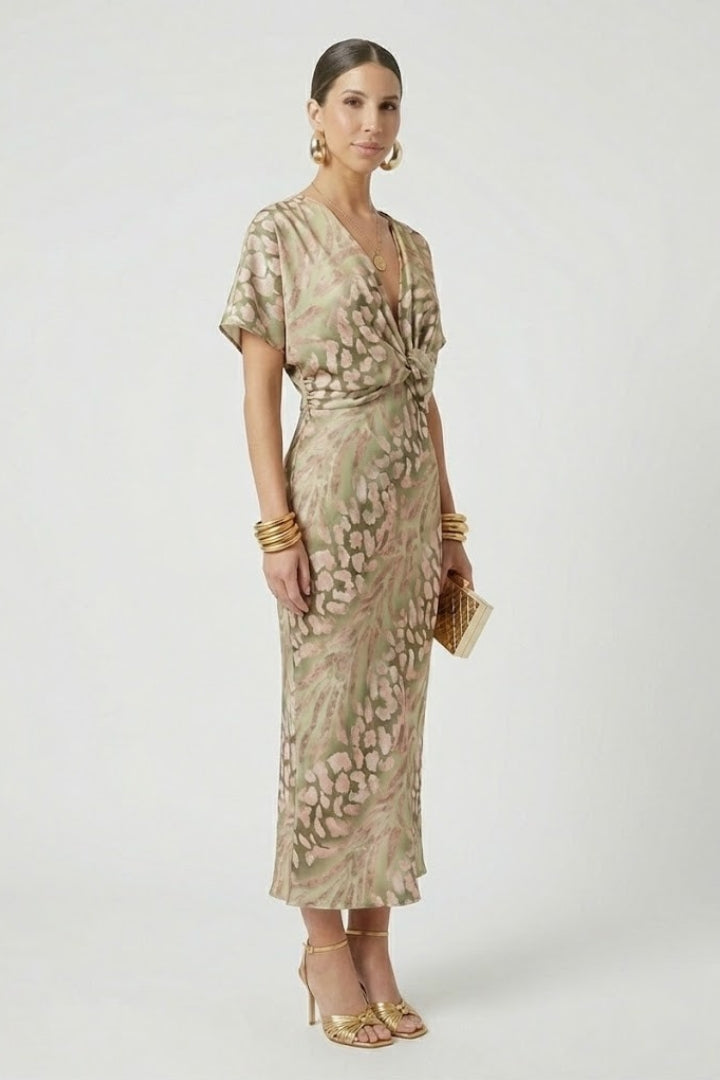 Women’s Midi Dress with Pleated Skirt and Floral Print