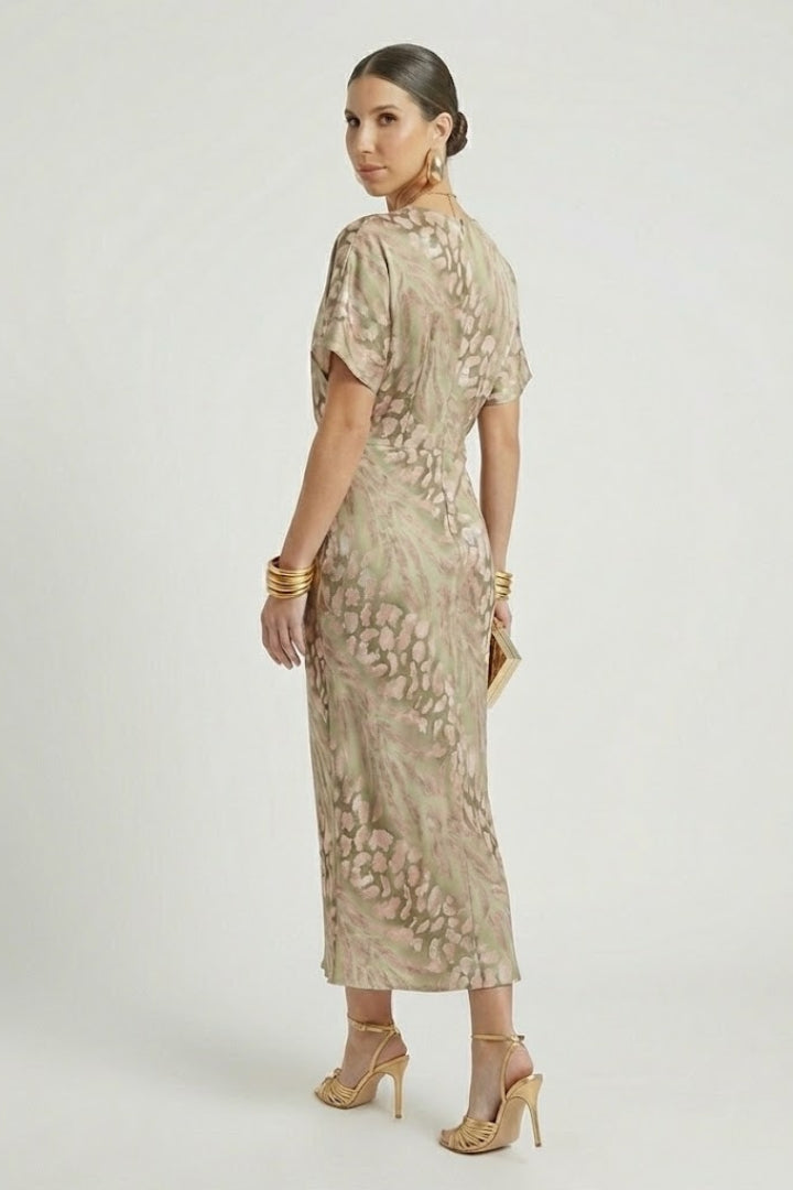 Women’s Midi Dress with Pleated Skirt and Floral Print