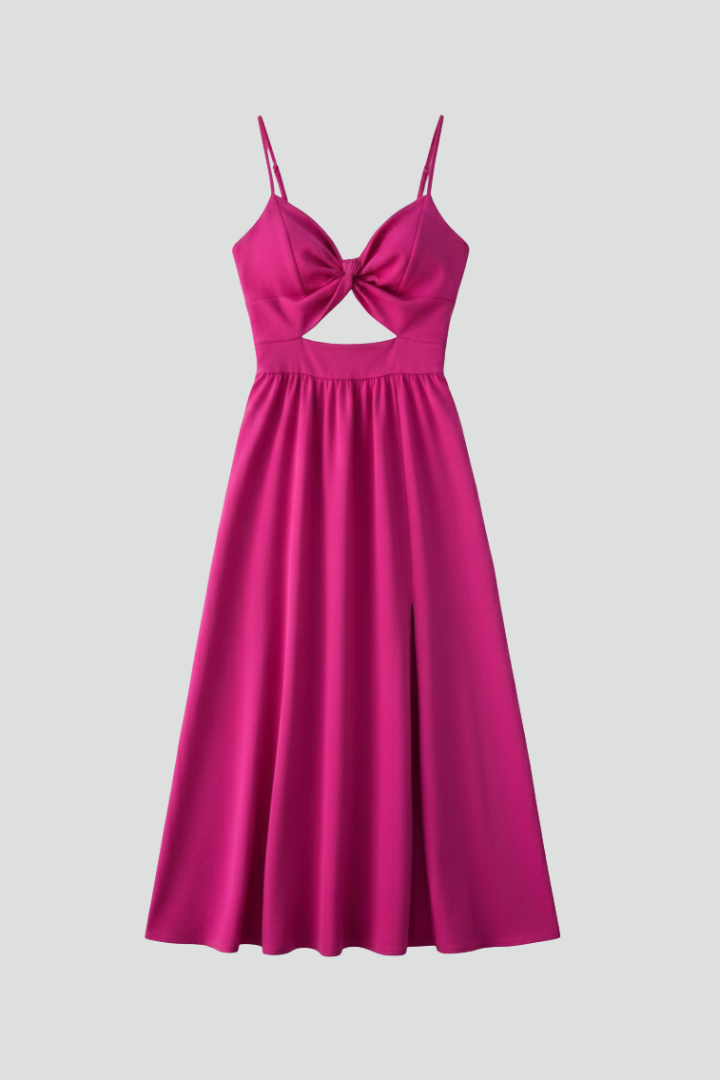 Women’s Midi Dress with Shoulder Straps and Front Slit