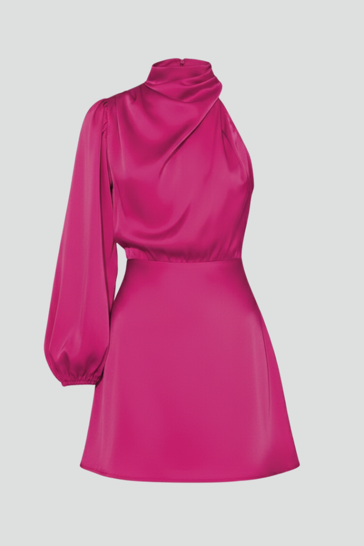 Women’s Mini Dress with Halter Neckline and Asymmetric Sleeve