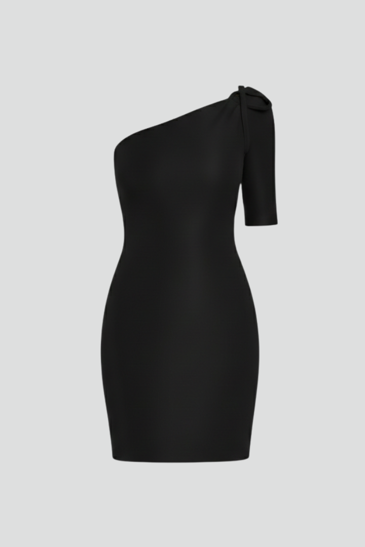 Women’s Mini Dress with One-Shoulder Neckline and Strap Detail