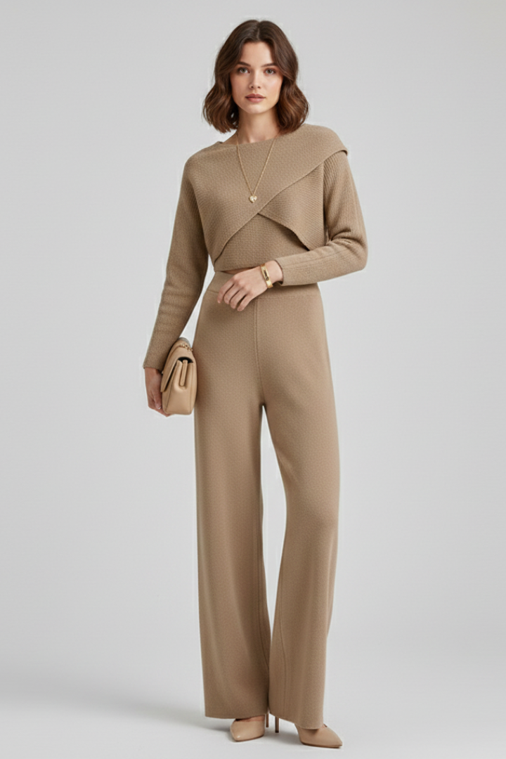 Women’s Outfit Set with Knit Top and Wide-Leg Trousers