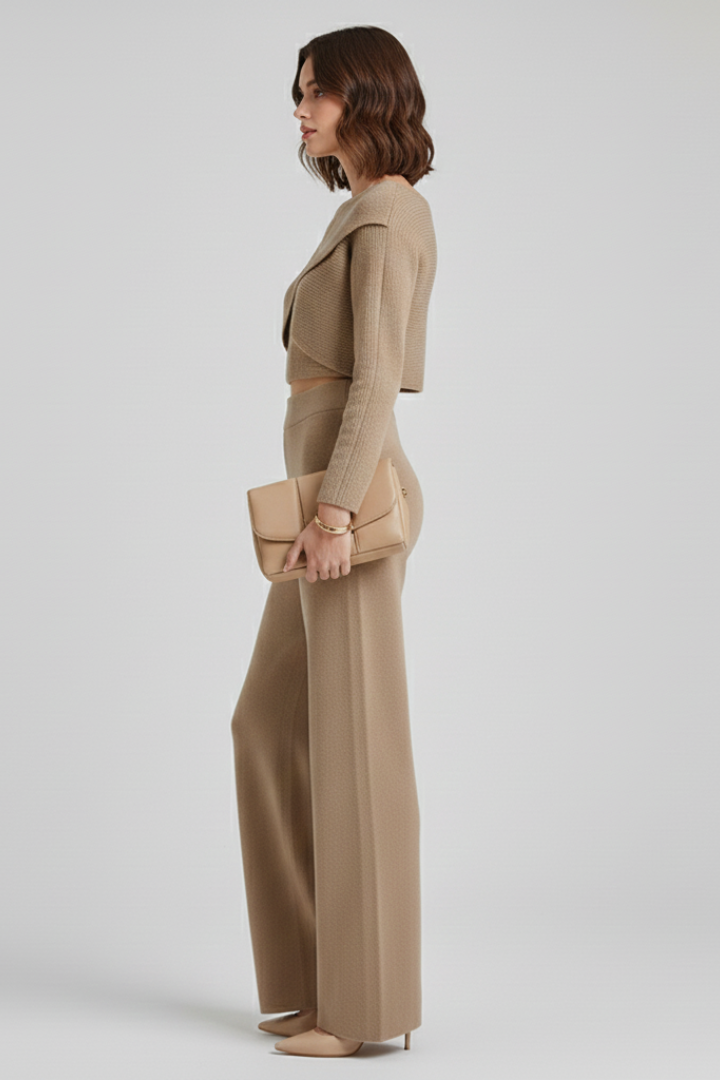Women’s Outfit Set with Knit Top and Wide-Leg Trousers