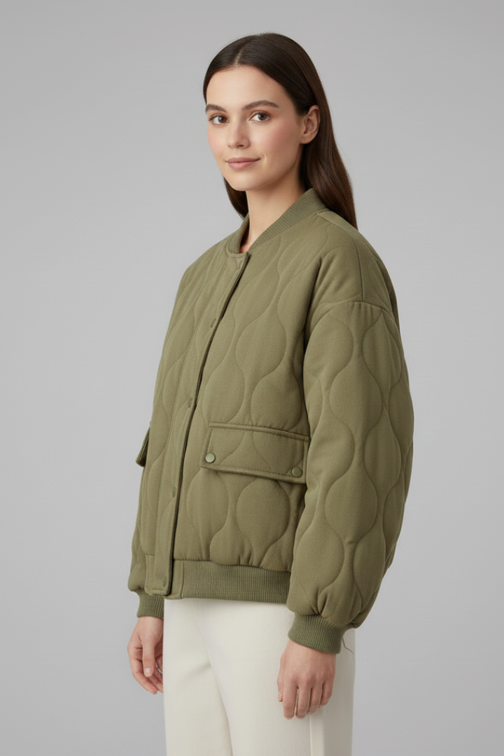 Women’s Oversized Jacket with Quilted Surface and Snap Closure