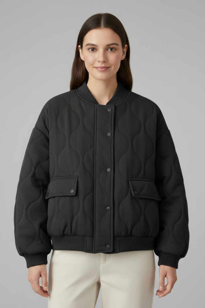 Women’s Oversized Jacket with Quilted Surface and Snap Closure