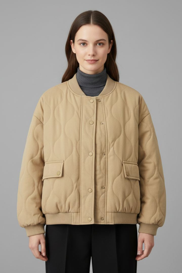 Women’s Oversized Jacket with Quilted Surface and Snap Closure