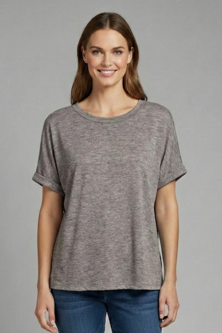 Women’s Oversized T-Shirt with Round Neckline and Rolled Sleeves