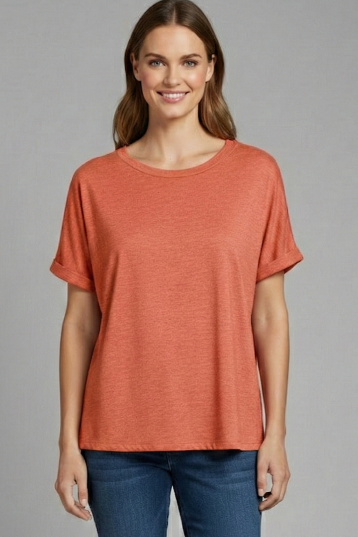 Women’s Oversized T-Shirt with Round Neckline and Rolled Sleeves