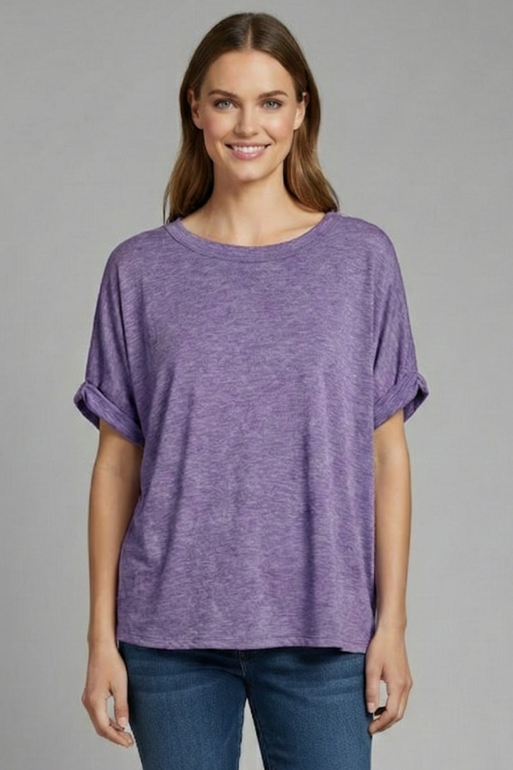 Women’s Oversized T-Shirt with Round Neckline and Rolled Sleeves