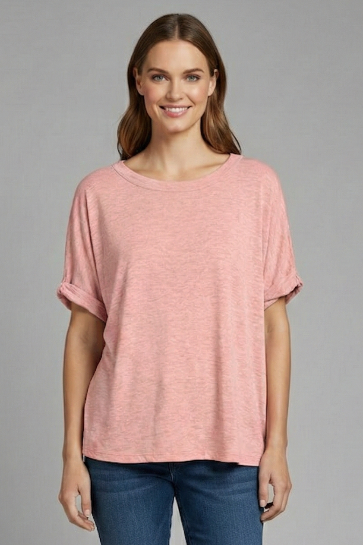 Women’s Oversized T-Shirt with Round Neckline and Rolled Sleeves