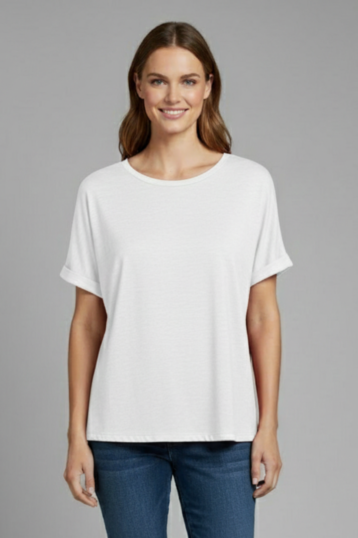 Women’s Oversized T-Shirt with Round Neckline and Rolled Sleeves