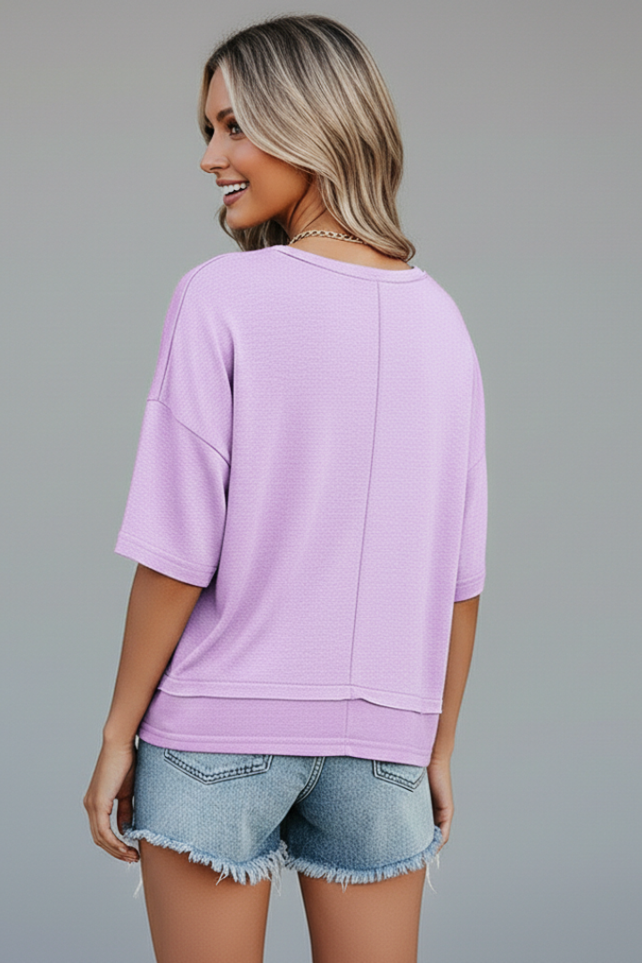 Women’s Oversized T-Shirt with V Neckline and Layered Hem