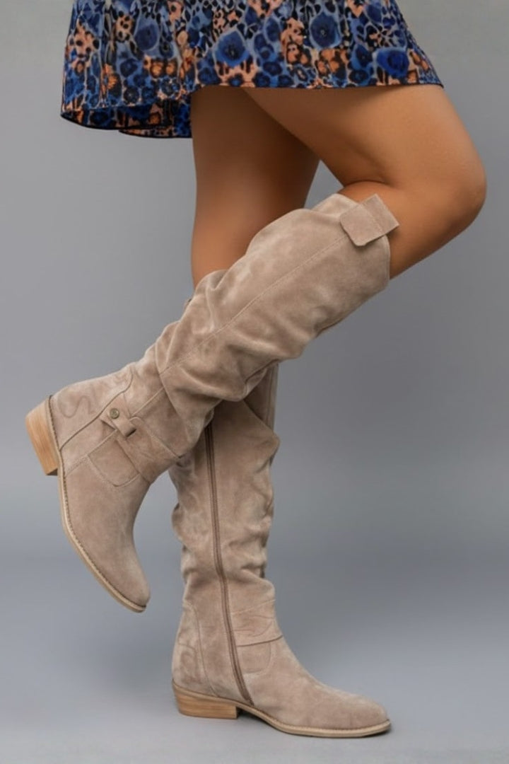 Women’s Over the Knee Boots with Slouch Shaft and Flat Heel