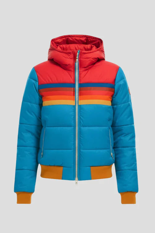 Women’s Padded Jacket with Hood and Striped Chest Area