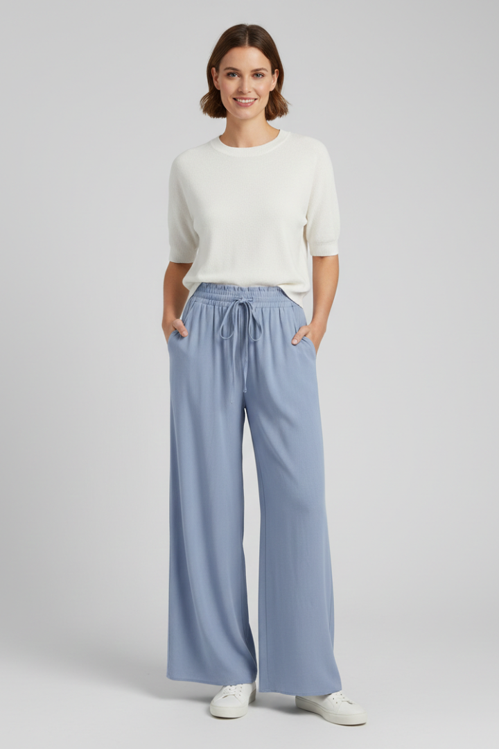 Women’s Palazzo Trousers with Drawstring Waist and Side Pockets