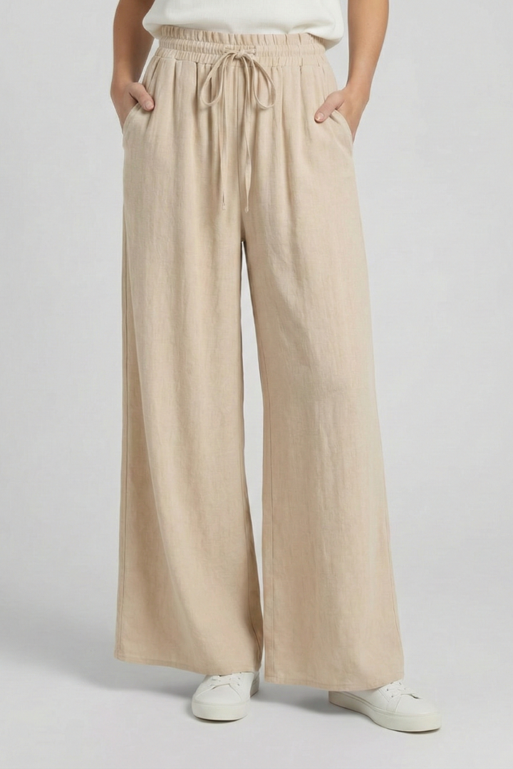 Women’s Palazzo Trousers with Drawstring Waist and Side Pockets