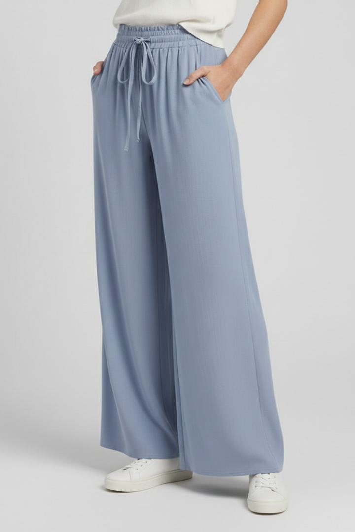 Women’s Palazzo Trousers with Drawstring Waist and Side Pockets