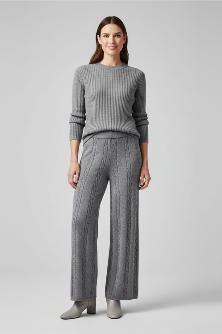 Women’s Palazzo Trousers with Elastic Waist and Cable Pattern
