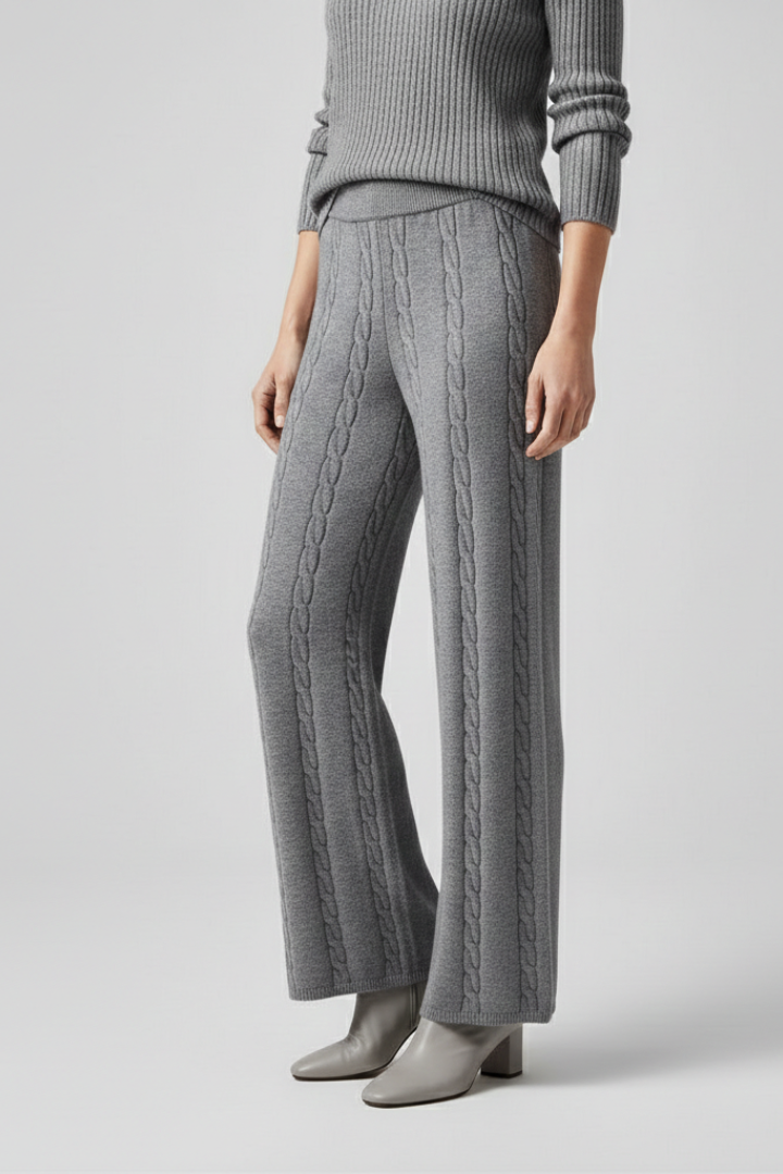 Women’s Palazzo Trousers with Elastic Waist and Cable Pattern