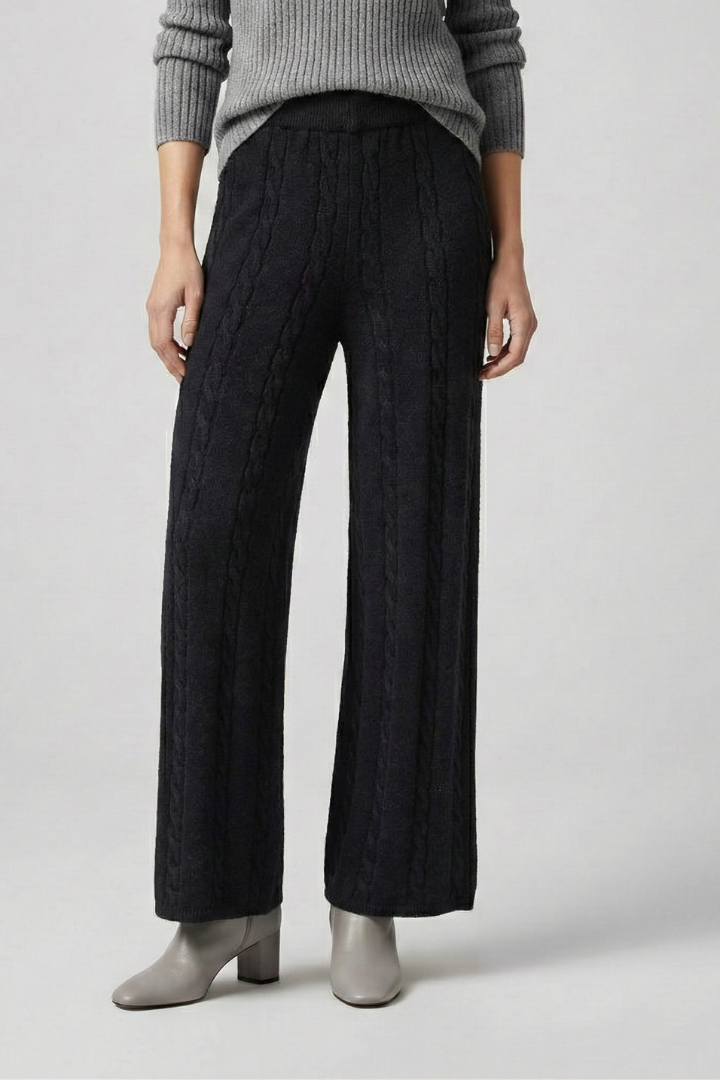 Women’s Palazzo Trousers with Elastic Waist and Cable Pattern