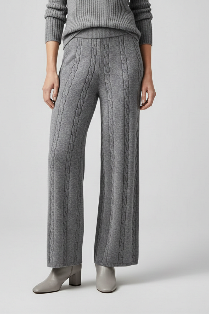 Women’s Palazzo Trousers with Elastic Waist and Cable Pattern
