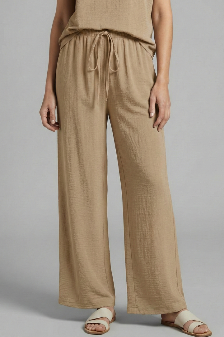 Women’s Palazzo Trousers with Elastic Waist and Drawstring