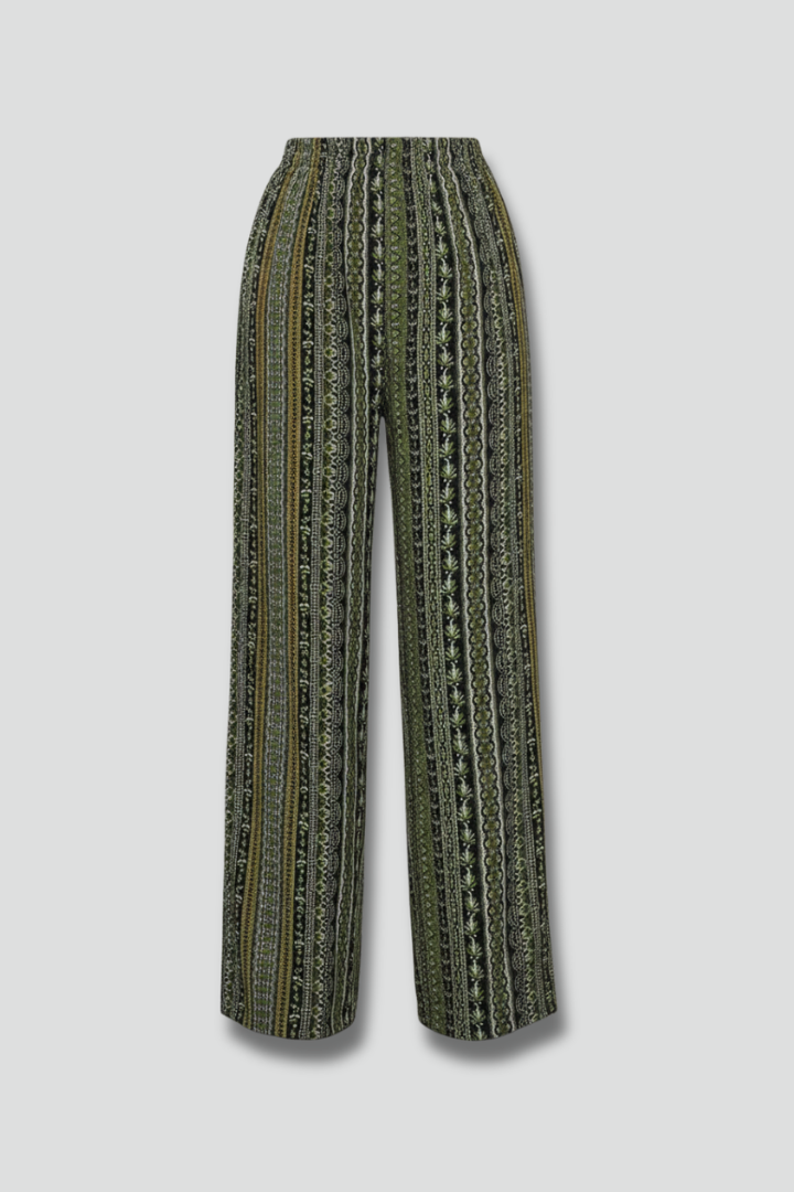 Women’s Palazzo Trousers with Elastic Waist and Graphic Pattern
