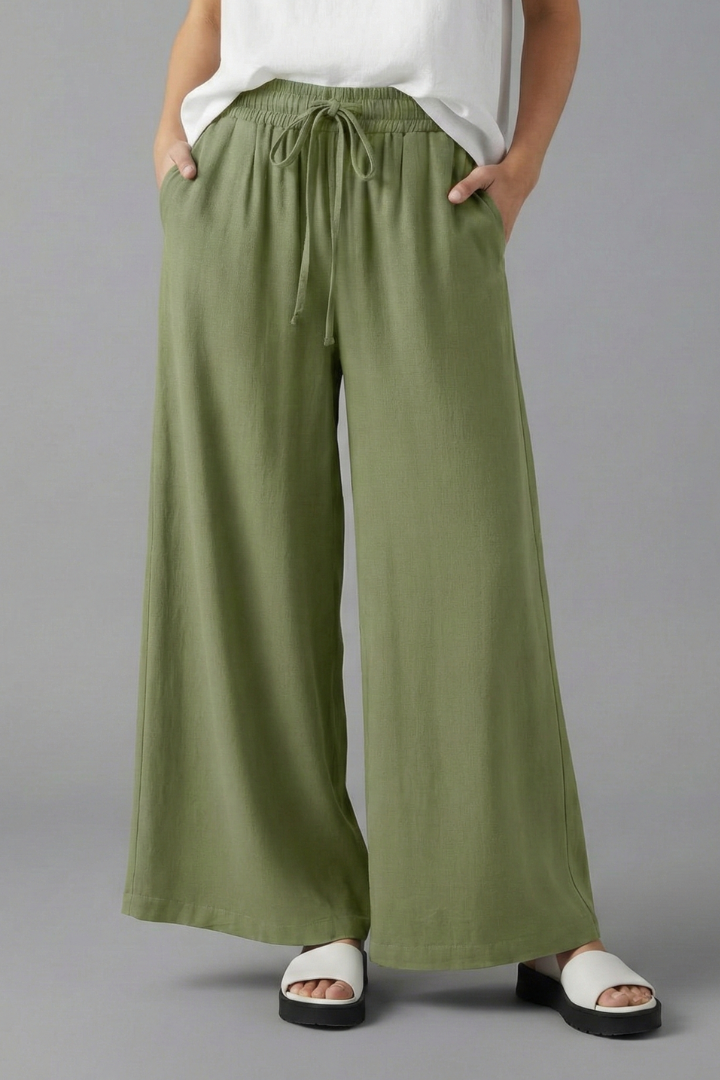 Women’s Palazzo Trousers with Elastic Waist and Pockets