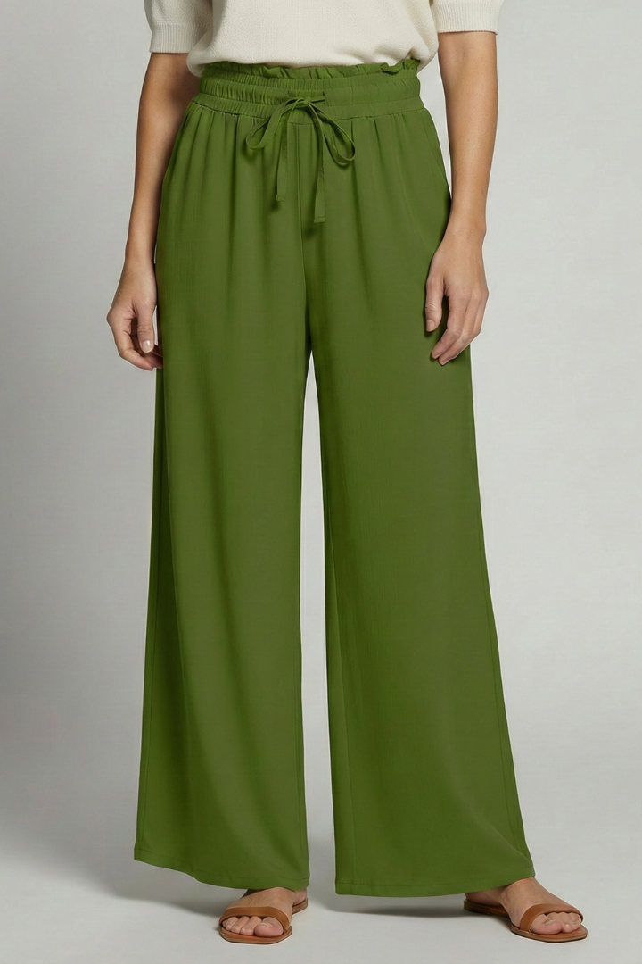 Women’s Palazzo Trousers with Elastic Waist and Side Pockets