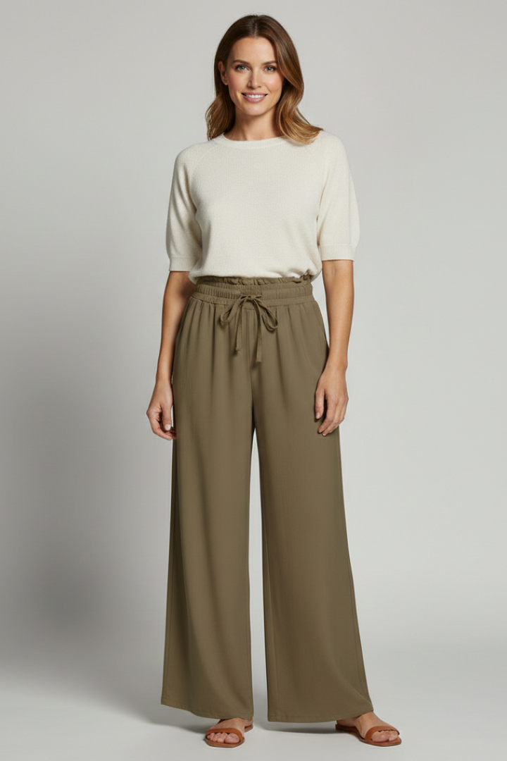 Women’s Palazzo Trousers with Elastic Waist and Side Pockets