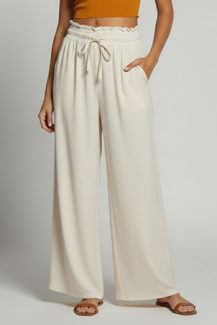 Women’s Palazzo Trousers with Elastic Waist and Side Pockets