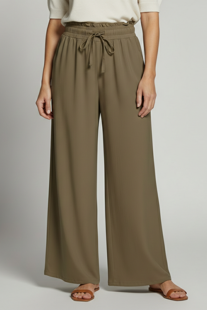 Women’s Palazzo Trousers with Elastic Waist and Side Pockets