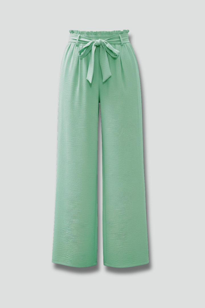 Women’s Palazzo Trousers with Elastic Waist and Tie Belt