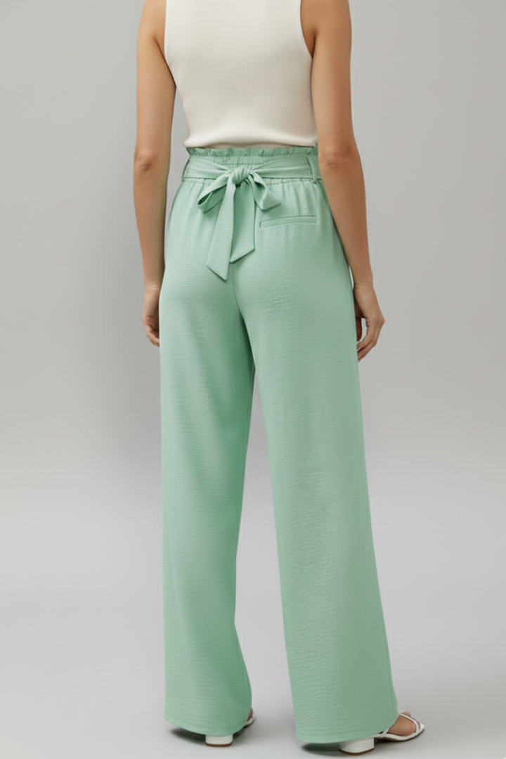 Women’s Palazzo Trousers with Elastic Waist and Tie Belt