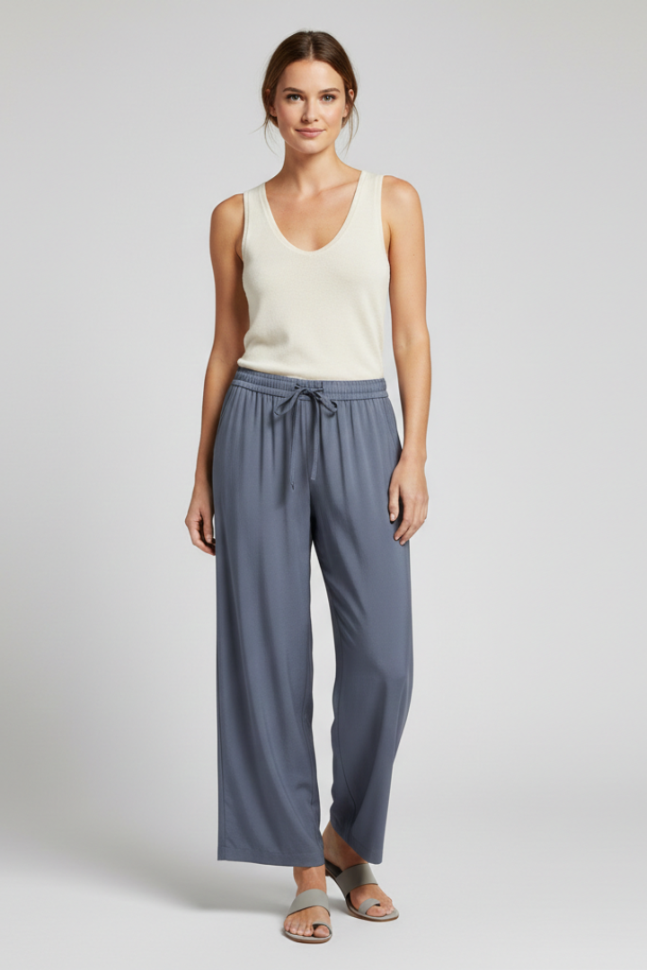 Women’s Palazzo Trousers with Elastic Waist and Wide Legs