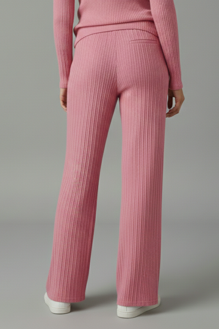 Women’s Palazzo Trousers with Ribbed Surface and Drawstring Waist