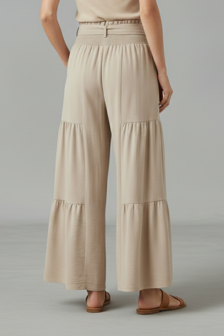 Women’s Palazzo Trousers with Ruffle Hem and Waist Belt