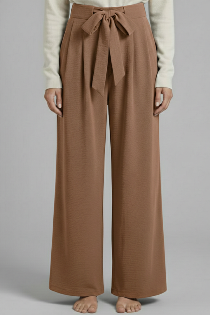 Women’s Palazzo Trousers with Tie Waist and Side Pockets