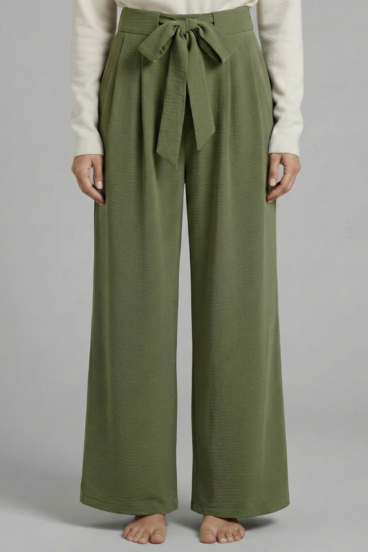 Women’s Palazzo Trousers with Tie Waist and Side Pockets