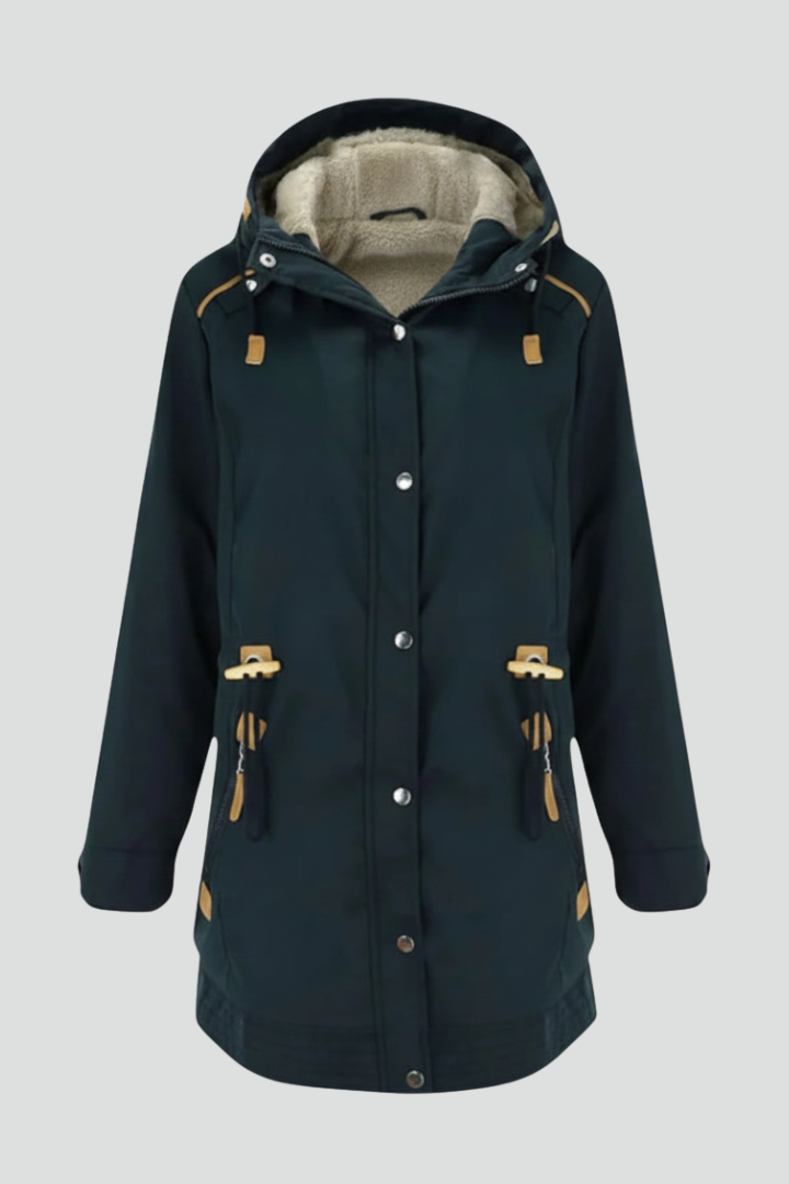 Women’s Parka Jacket with Hood and Button Closure