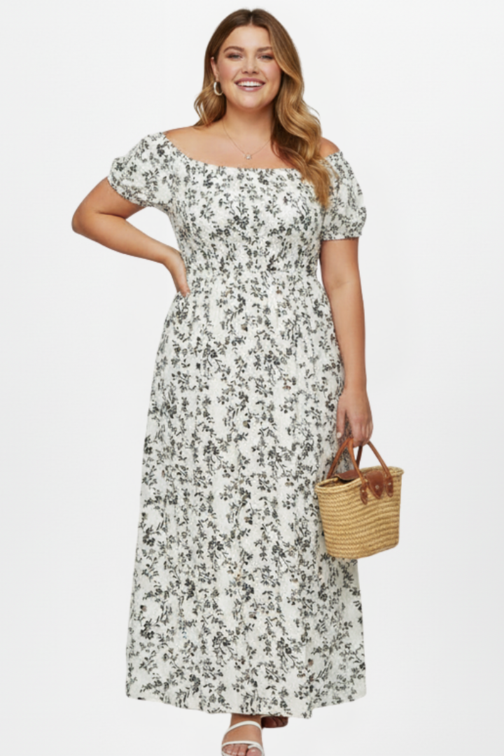 Women’s Plus Size Maxi Dress with Off-Shoulder Neckline and Side Slits