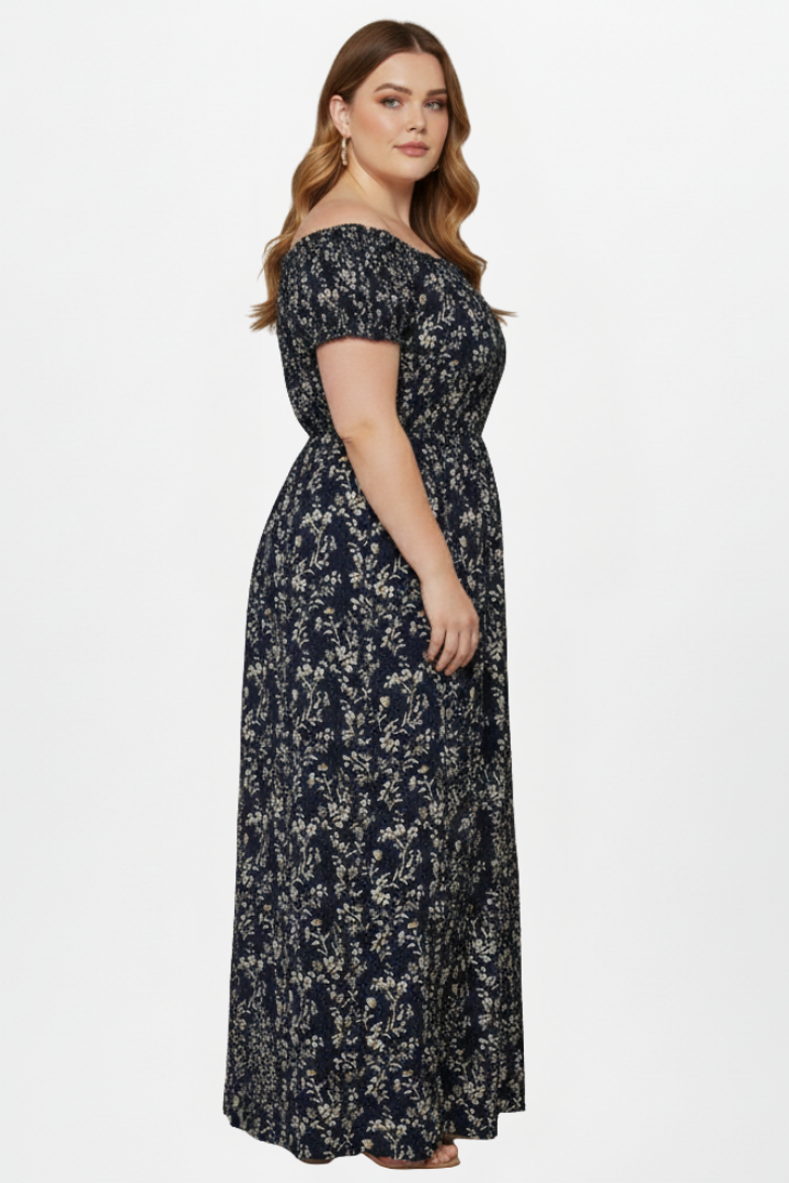 Women’s Plus Size Maxi Dress with Off-Shoulder Neckline and Side Slits