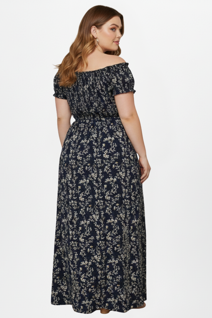 Women’s Plus Size Maxi Dress with Off-Shoulder Neckline and Side Slits