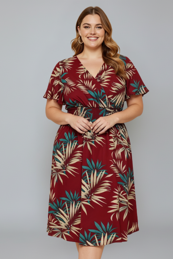 Women’s Plus Size Wrap Dress with V-Neckline and Short Sleeves