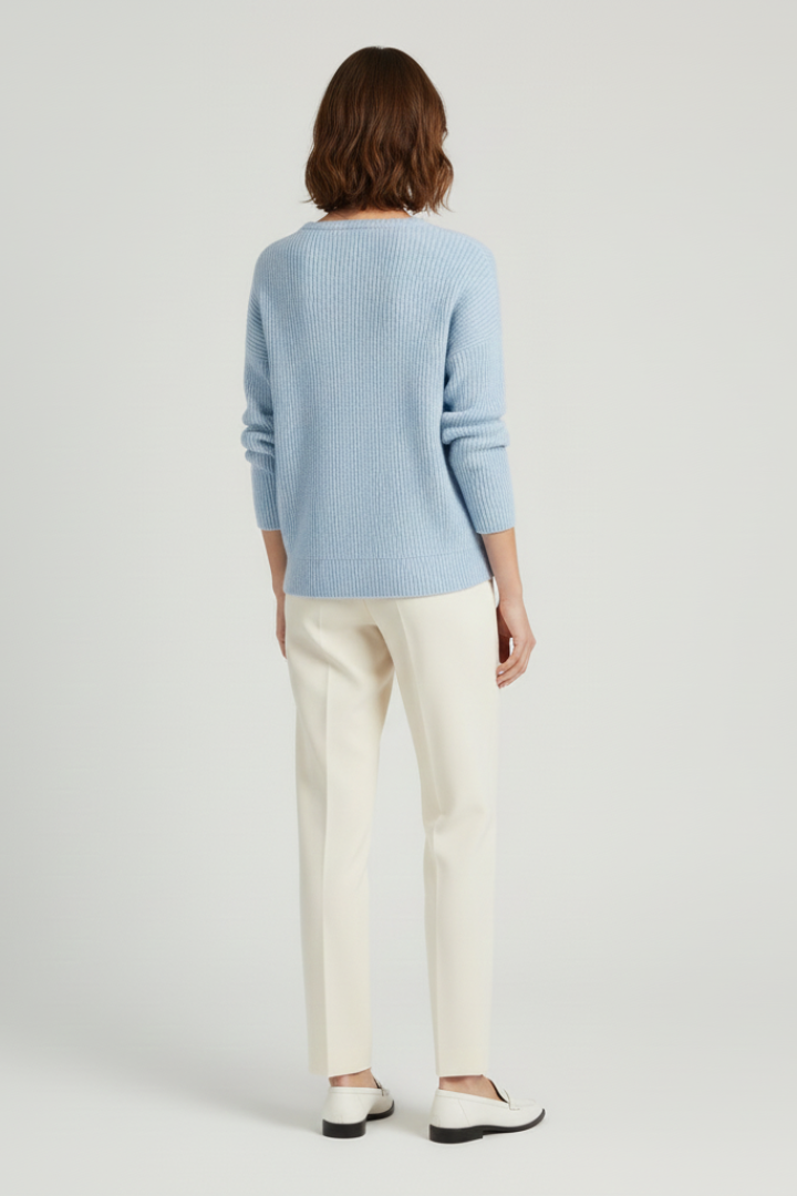 Women’s Pullover with V-Neck and Ribbed Knit Surface