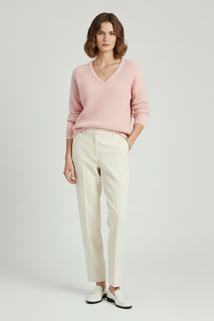 Women’s Pullover with V-Neck and Ribbed Knit Surface