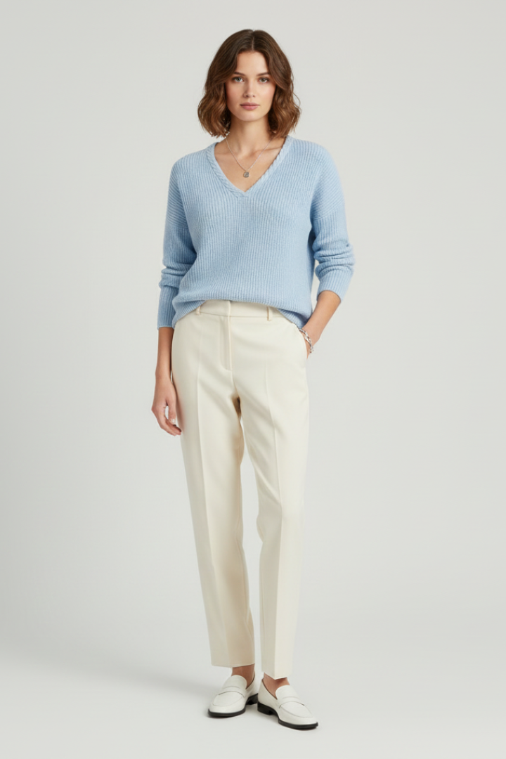 Women’s Pullover with V-Neck and Ribbed Knit Surface