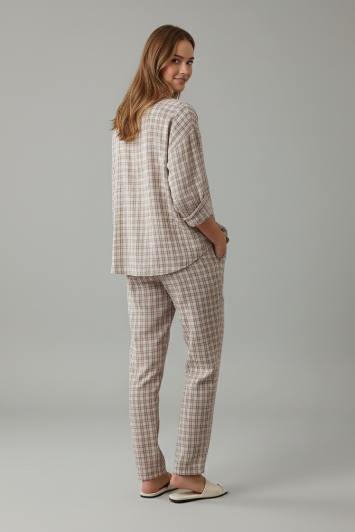 Women’s Pyjama Set with Button Top and Elastic Trousers